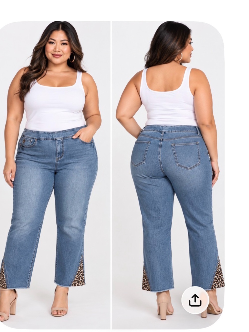 Belle by Kim Gravel Blue Denim Ankle Jeans with Leopard Hem